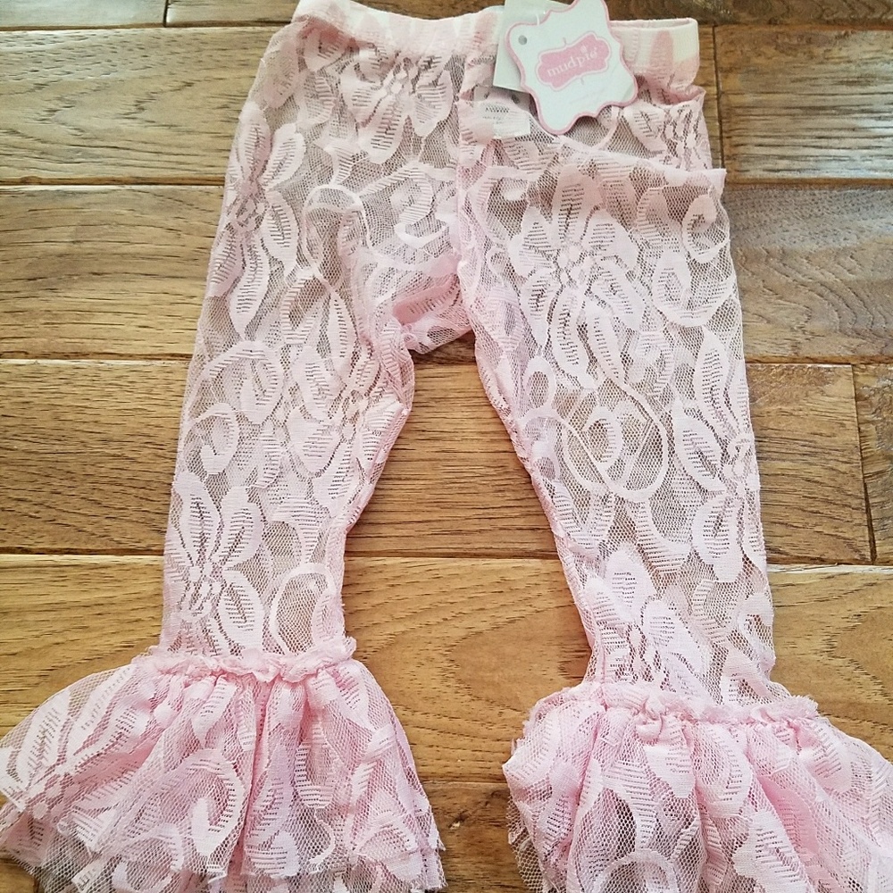 NWT Mudpie pink lace leggings size 9-12 mos